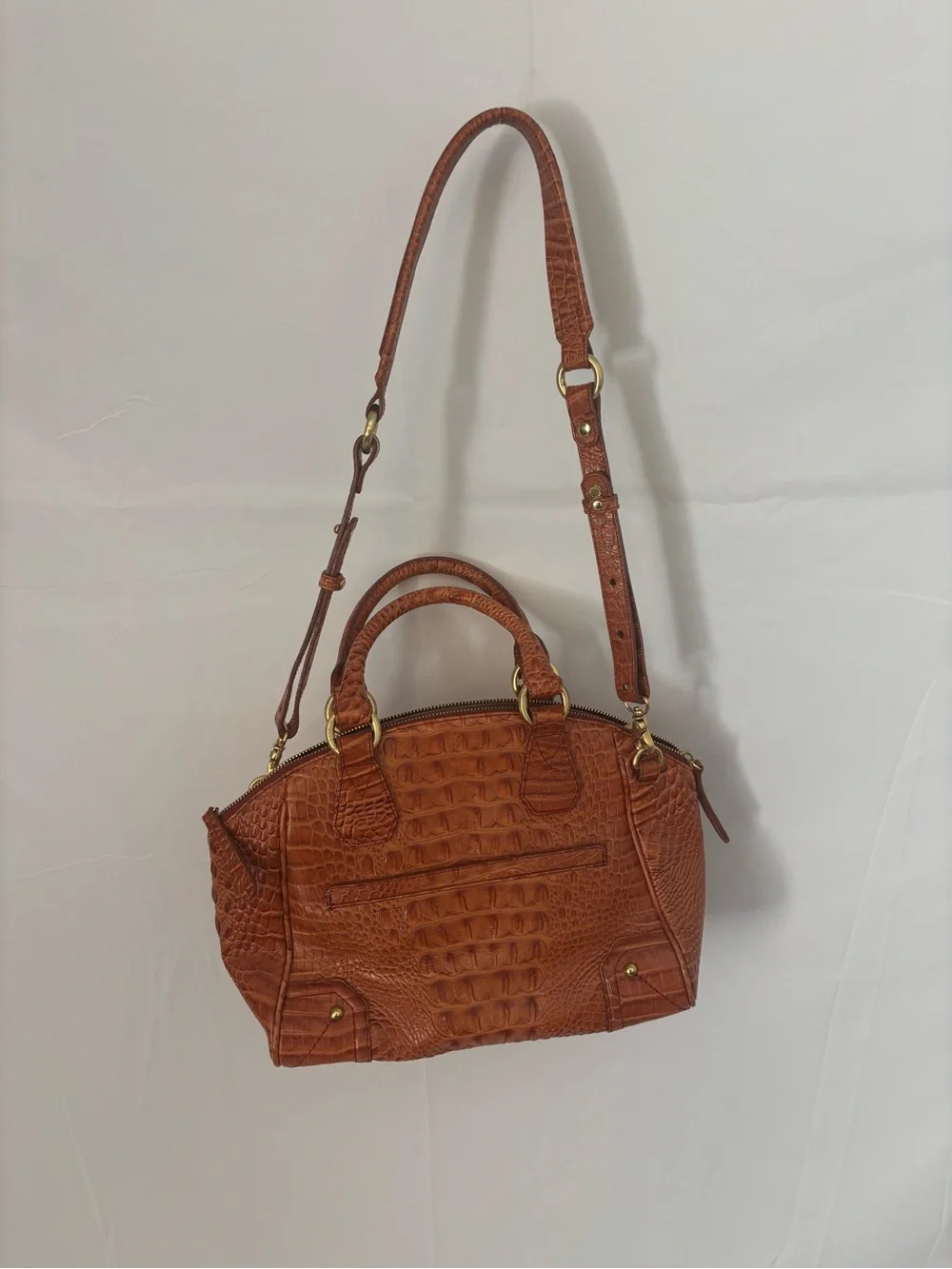 Brahmin Croc-Embossed Leather Satchel Bag in Brown